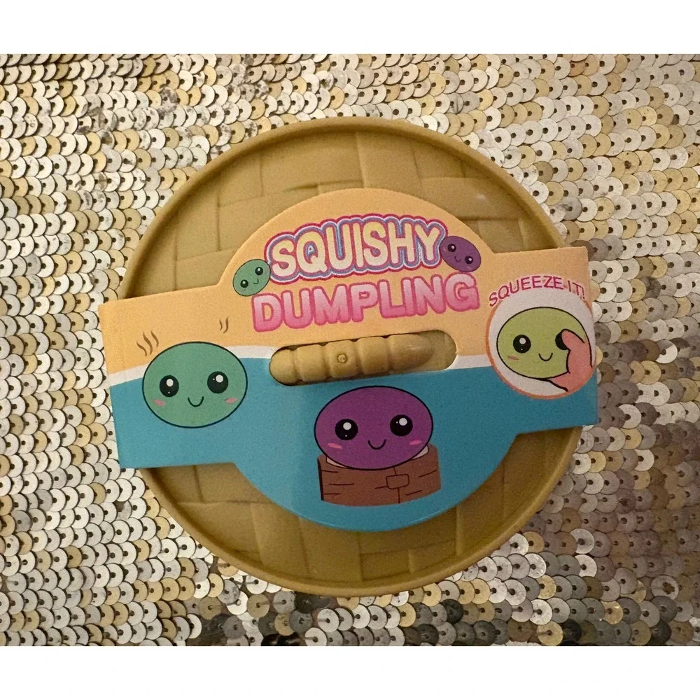 Squishy‎ Dumpling Fidget Toy Purple Kawaii Stress Relief Toy in Steamer Basket