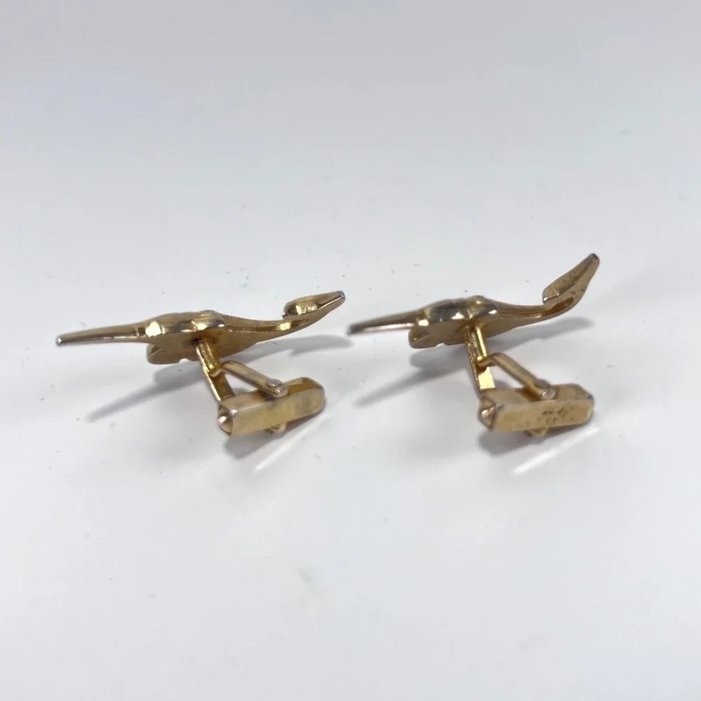 SWANK Cufflinks Gold Tone Metal‎ Marlin Fish Swordfish Sport Fishing Vintage