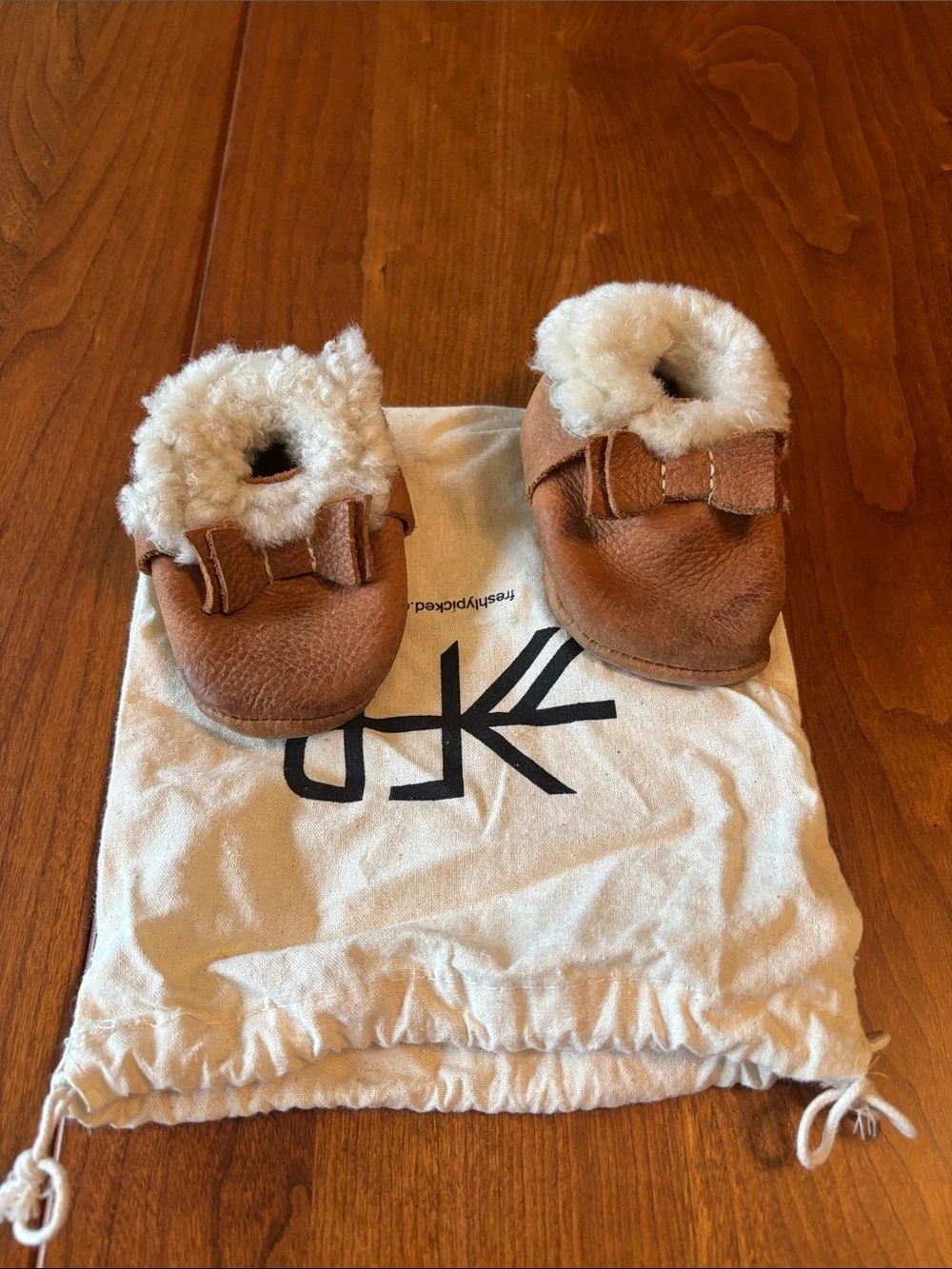 Freshly Picked Brown Leather Moccasin Booties with Cream Fur