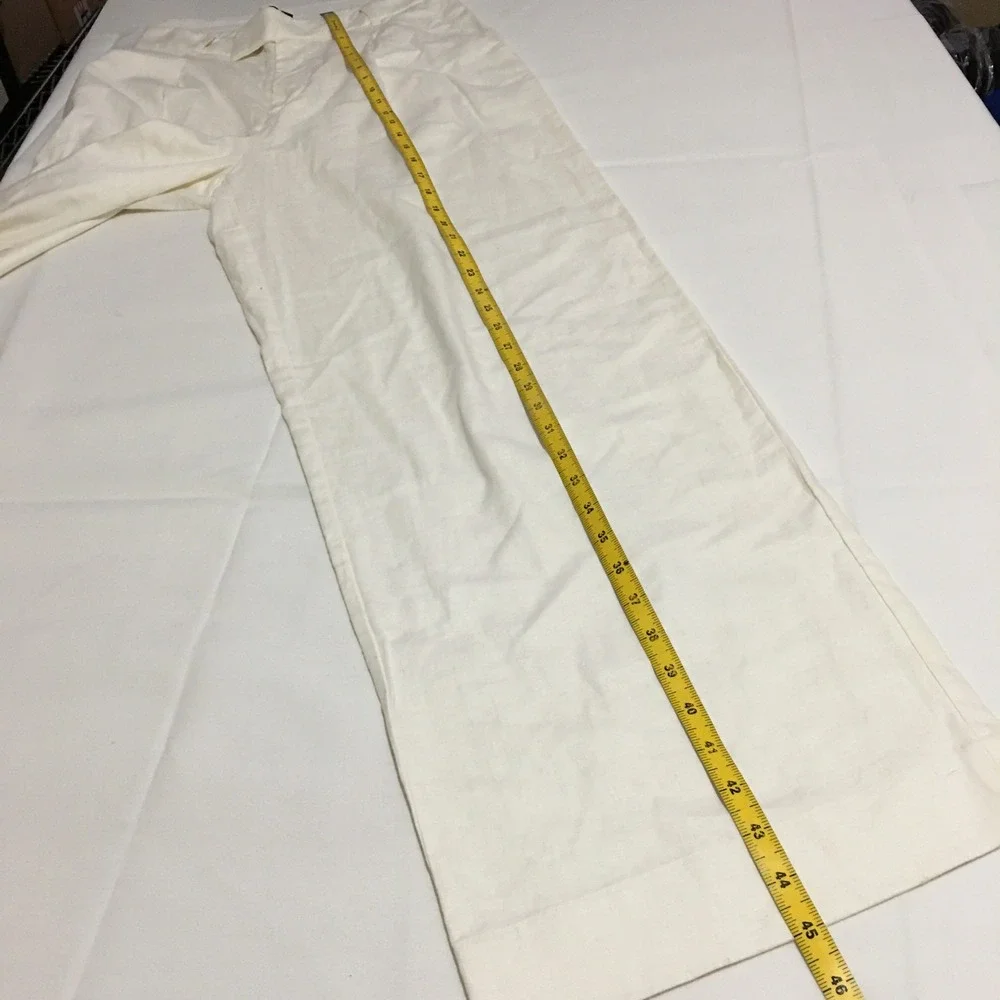 Banana Republic Wide Leg Pants Women Size 10 White Linen Blend Pleated Trousers