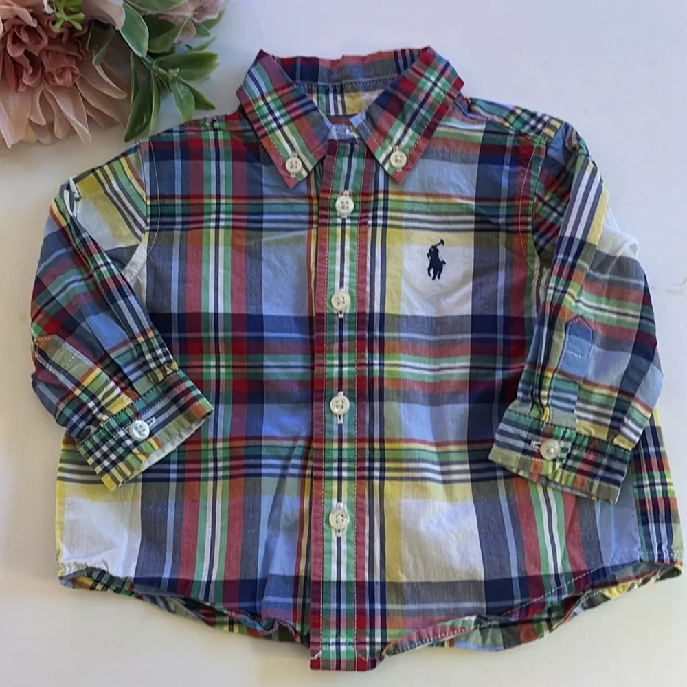 Ralph Lauren Baby Plaid Cotton Poplin Shirt 3M Yellow Blue Plaid Ralph Lauren