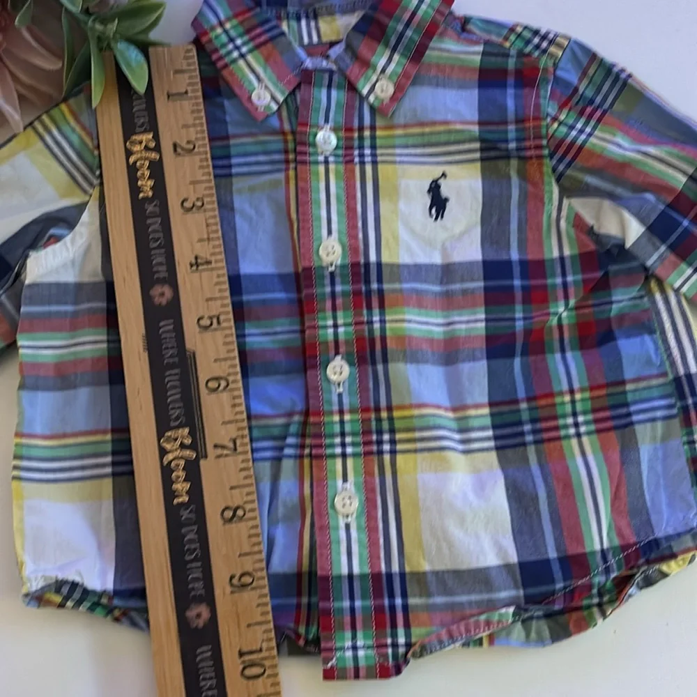 Ralph Lauren Baby Plaid Cotton Poplin Shirt 3M Yellow Blue Plaid Ralph Lauren