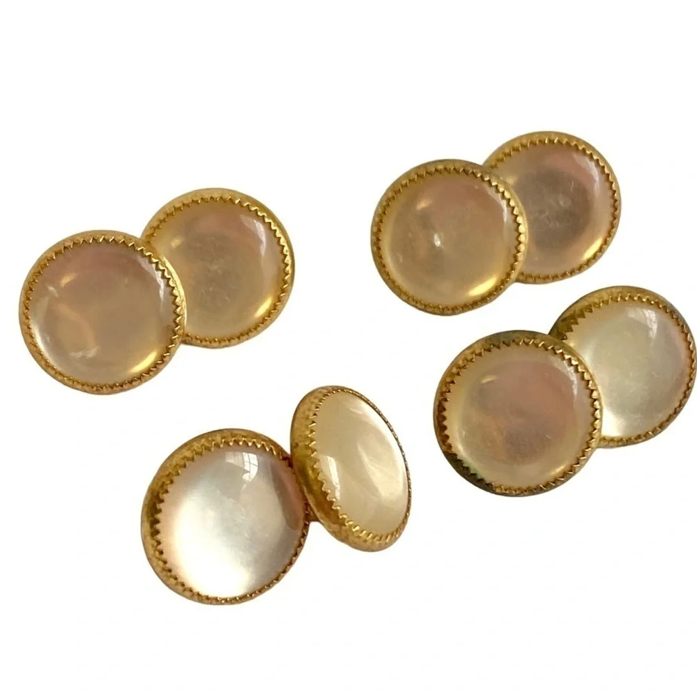 Vintage French Cufflinks Mother Of Pearl 10K Gold‎ Moon Glow MOP 2 Pairs Set