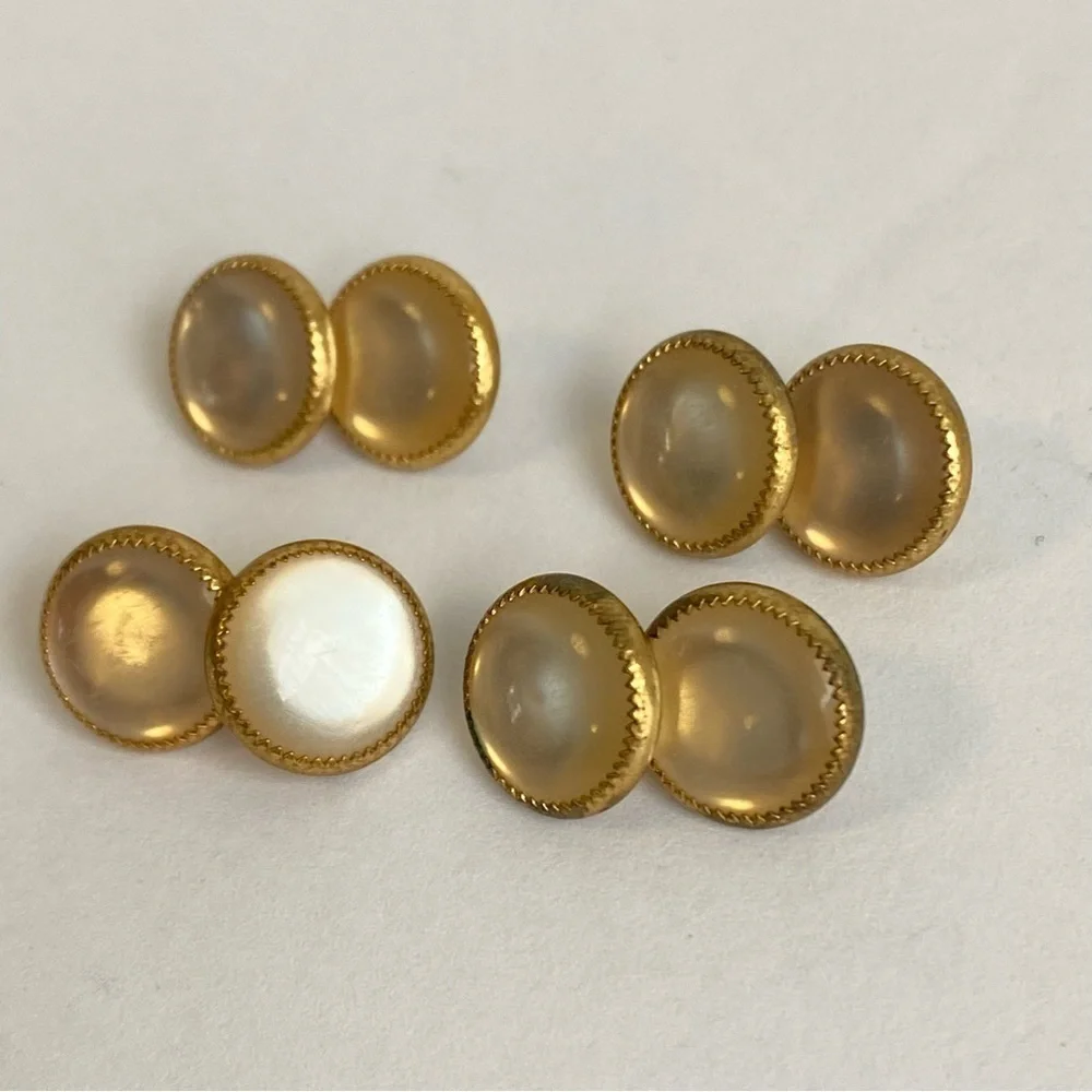 Vintage French Cufflinks Mother Of Pearl 10K Gold‎ Moon Glow MOP 2 Pairs Set