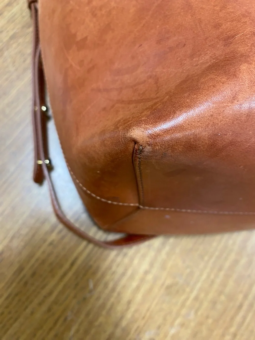 Mansur Gavriel Leather Drawstring Bucket Bag in Cognac Brown