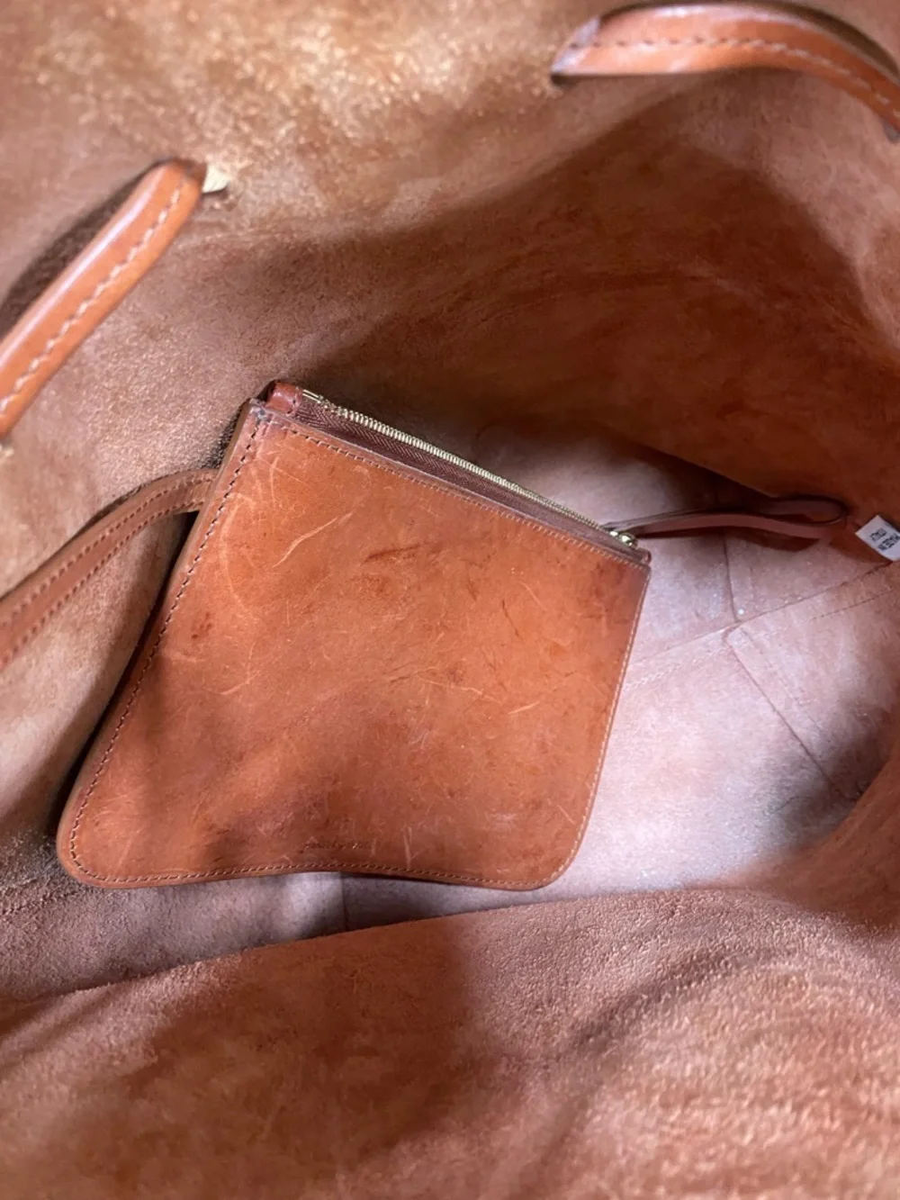 Mansur Gavriel Leather Drawstring Bucket Bag in Cognac Brown