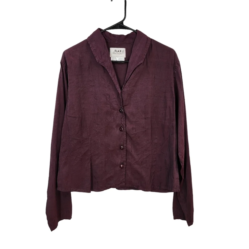 Flax By Jeanne Engelhart Women's 100% Silk Button Front Boxy Top- M