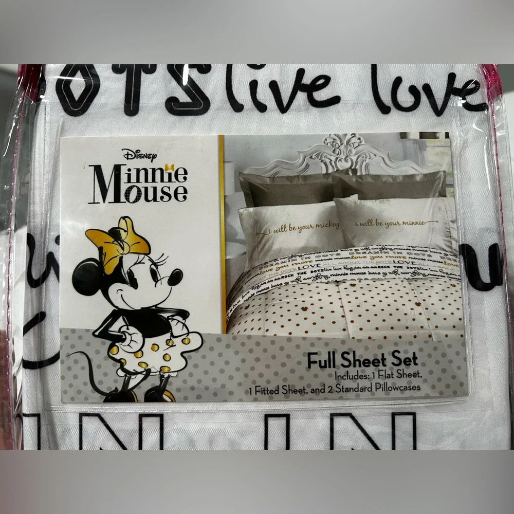 Disney Minnie Mouse Full Sheet Set - Black, White‎ and Gold
