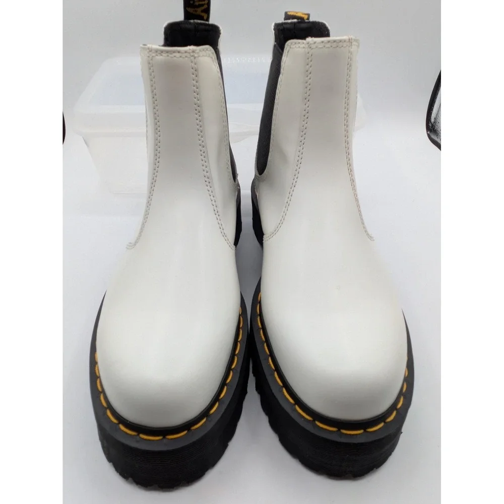 Dr. Martens Boots Mens Size 10 White 2976 Quad Chelsea Platform Leather Lug Sole
