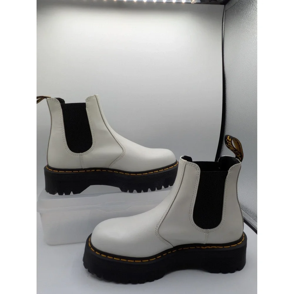 Dr. Martens Boots Mens Size 10 White 2976 Quad Chelsea Platform Leather Lug Sole