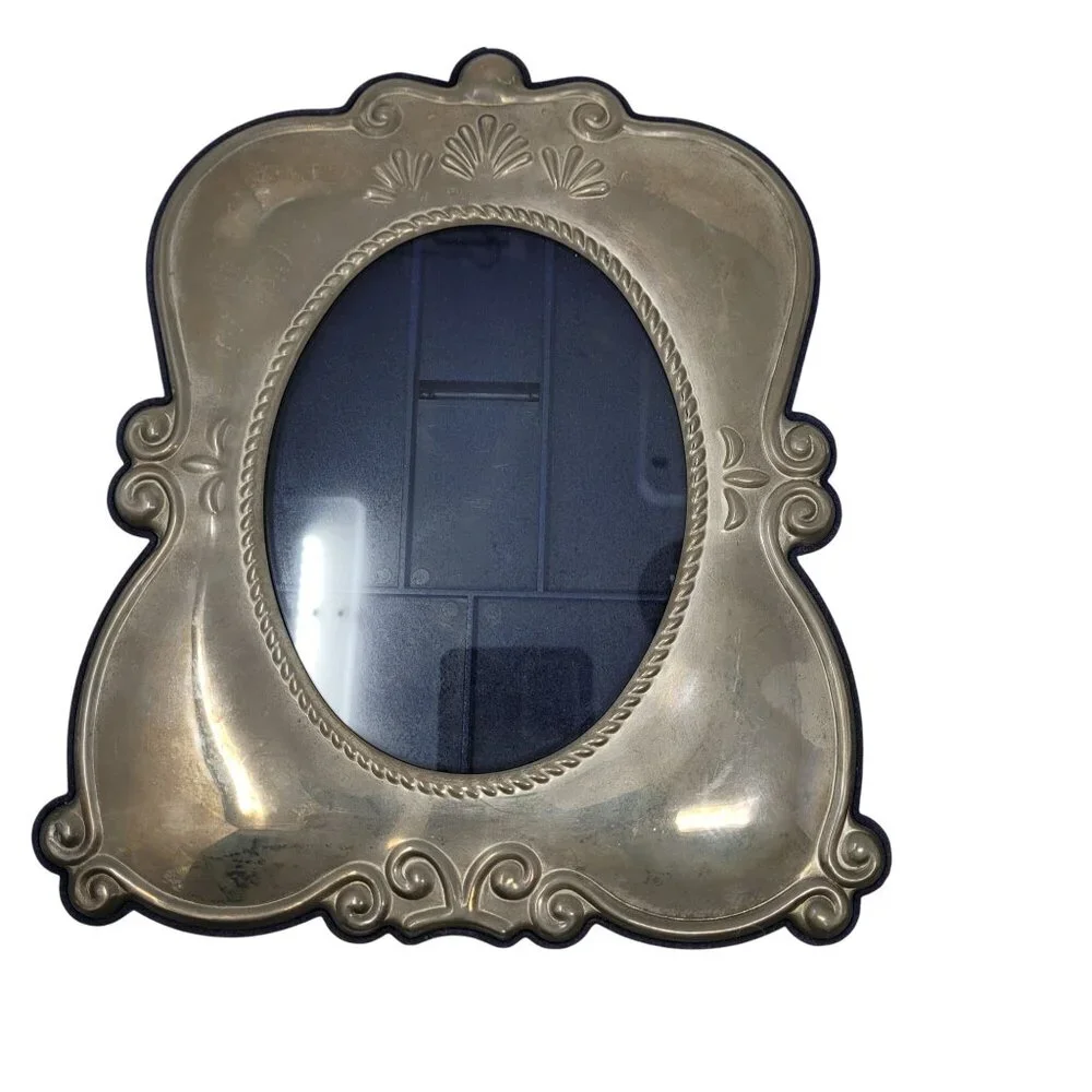 Vtg Ornate Silver-Plated Picture Frames Blue Velvet Easel Back‎ Oval 5