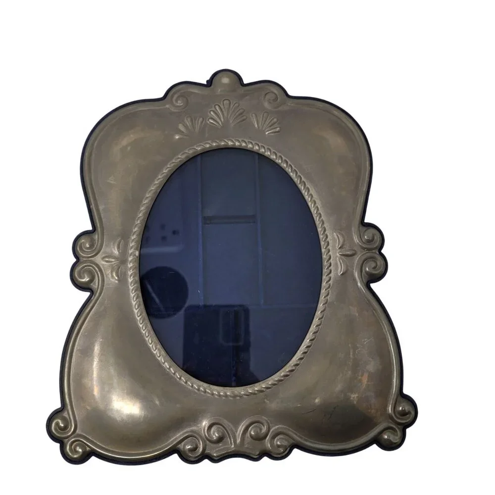 Vtg Ornate Silver-Plated Picture Frames Blue Velvet Easel Back‎ Oval 5