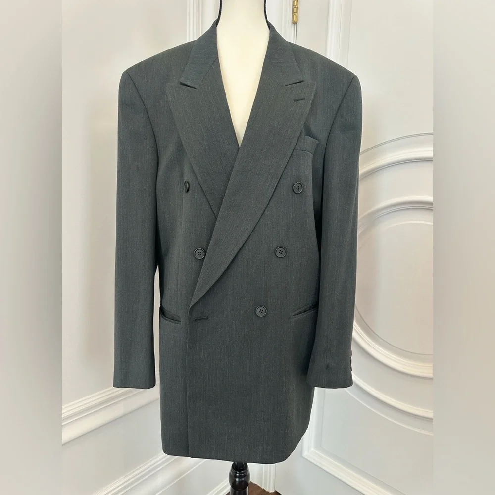 Oscar de la Renta Vintage Dapper Forest Green Double Breasted Blazer (Size 44L)