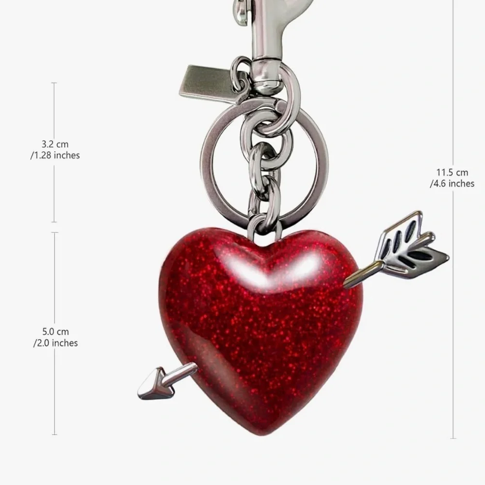 Sparkle Red Heart purse charm Keychain with Arrow and Silver hardware