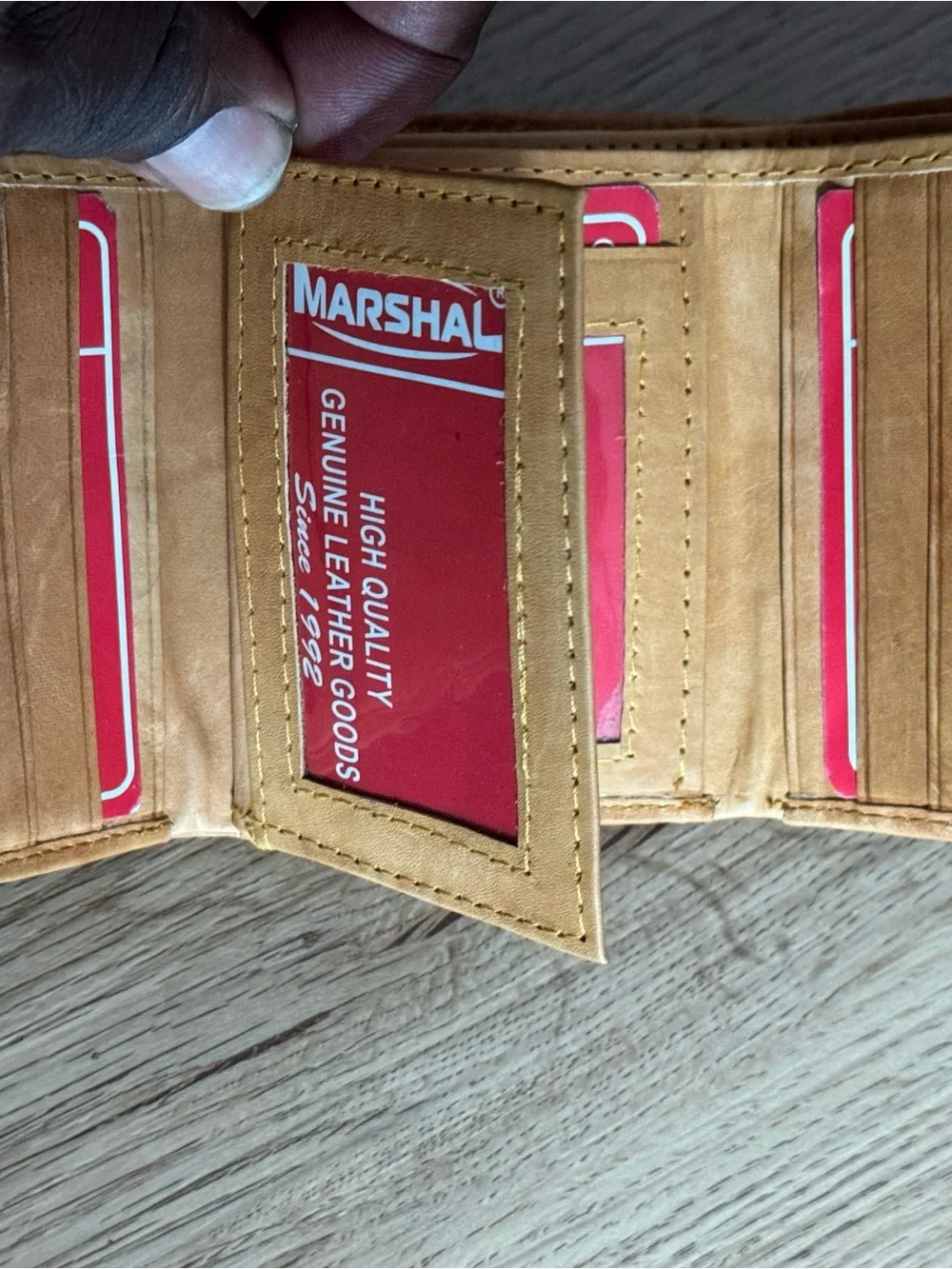 Marshal Genuine Leather Trifold Wallet LightBrown Yellowish-Handmade