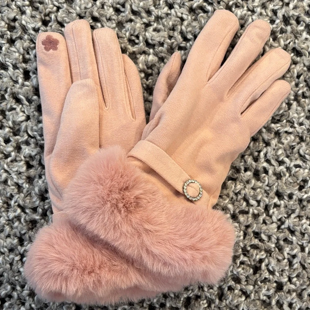 Women’s Faux-Fur Cuff Touchscreen Gloves - Pink
