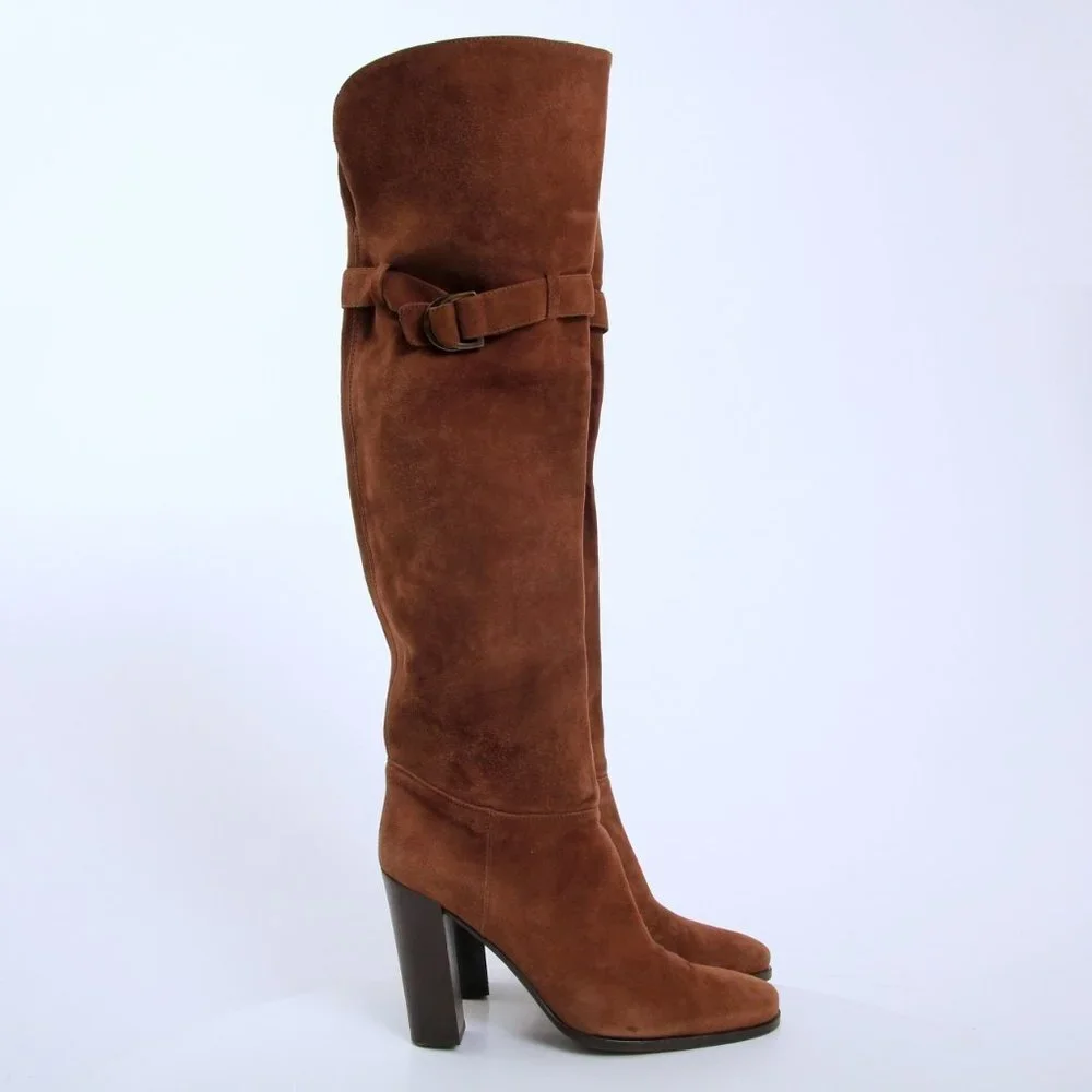 Sergio Rossi Donna Suede Over the Knee Boots‎ Brown Women Size 8.5