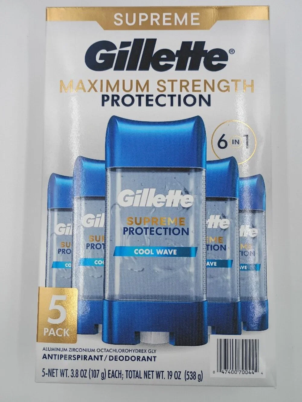 5-Pack Gillette Supreme Protection Antiperspirant Clear Gel Cool Wave 3.8 oz
