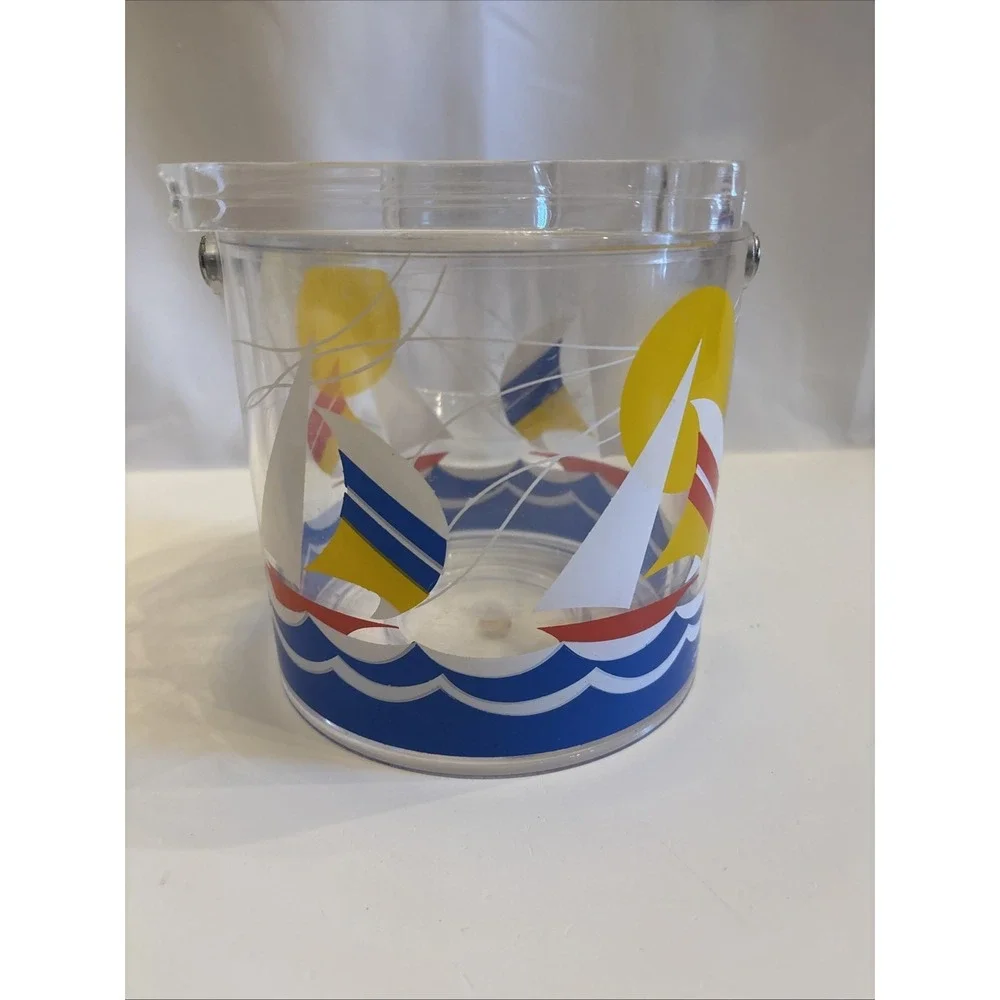 VTG 1990's Wellington‎ SailBoat & Lighthouse Acrylic Pitcher/IceBucket Tongs