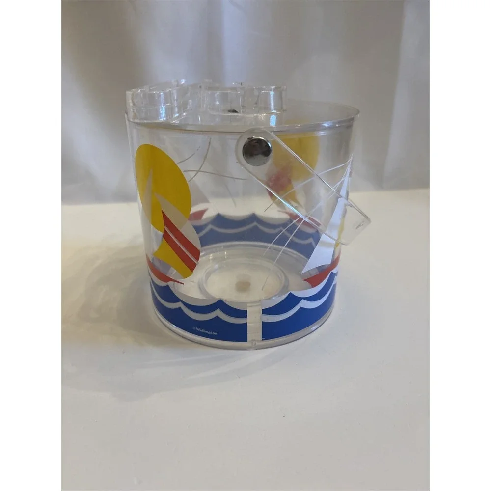 VTG 1990's Wellington‎ SailBoat & Lighthouse Acrylic Pitcher/IceBucket Tongs