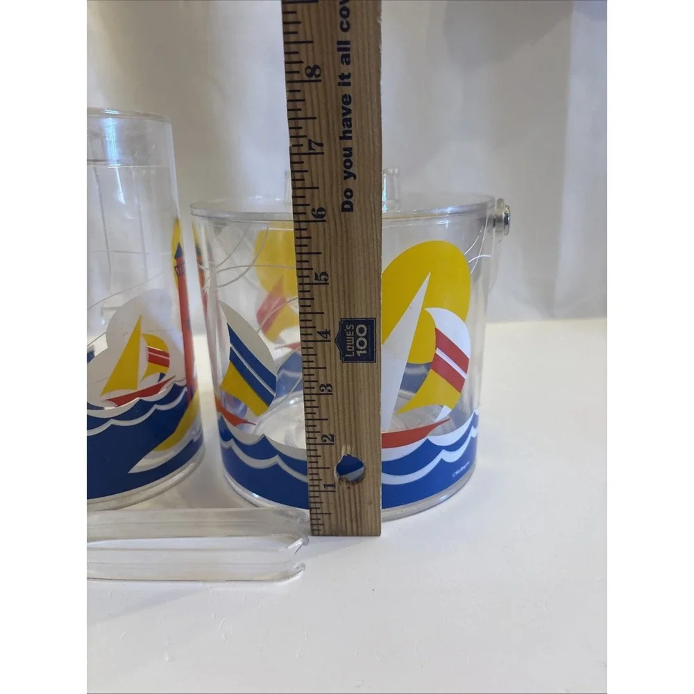VTG 1990's Wellington‎ SailBoat & Lighthouse Acrylic Pitcher/IceBucket Tongs