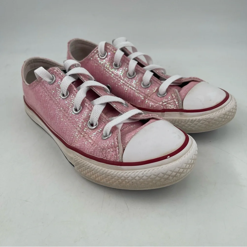 Converse Chuck Taylor AS OX- SZ 2Y -Glitter Pink Lace-Up Low Top Sneakers Shoes
