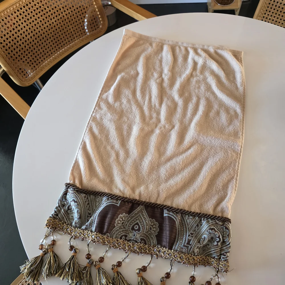 Vintage 2000s Tuscan Dream House Towel Cream and Brown Hand Towel Beaded Tassels