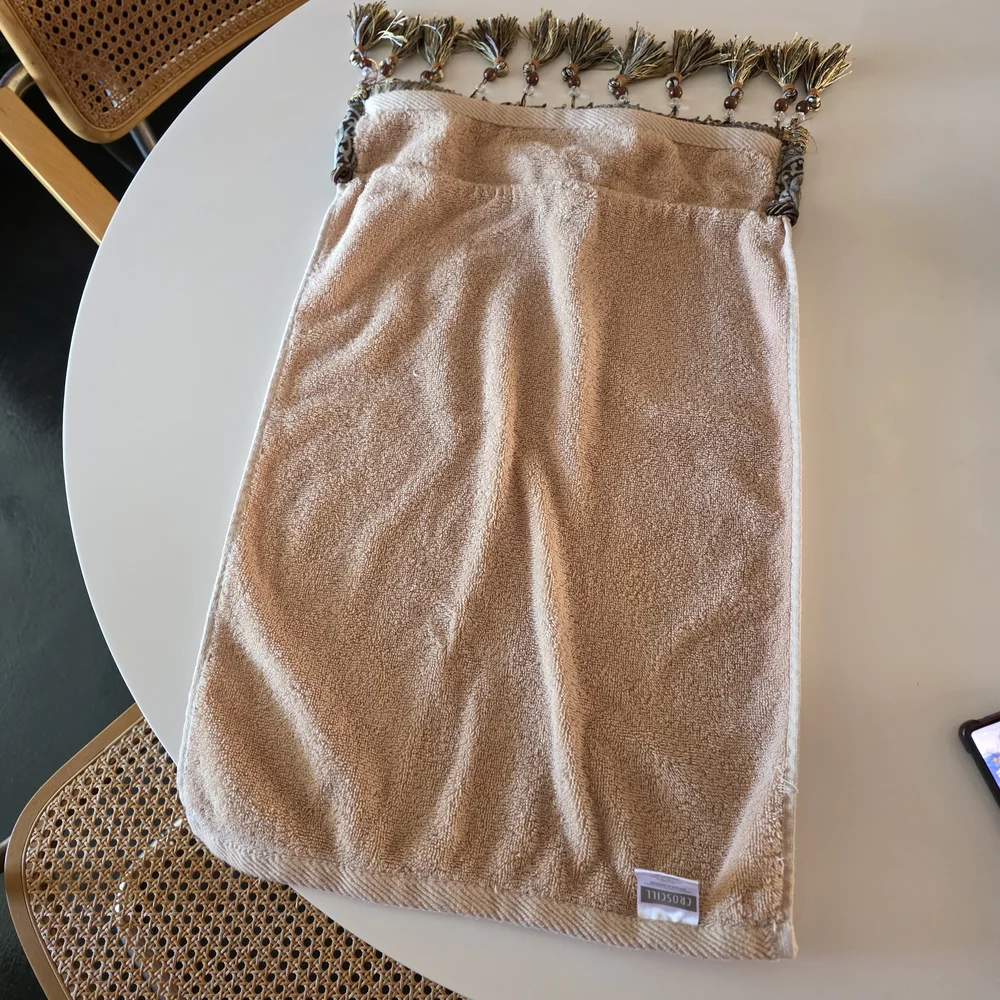 Vintage 2000s Tuscan Dream House Towel Cream and Brown Hand Towel Beaded Tassels