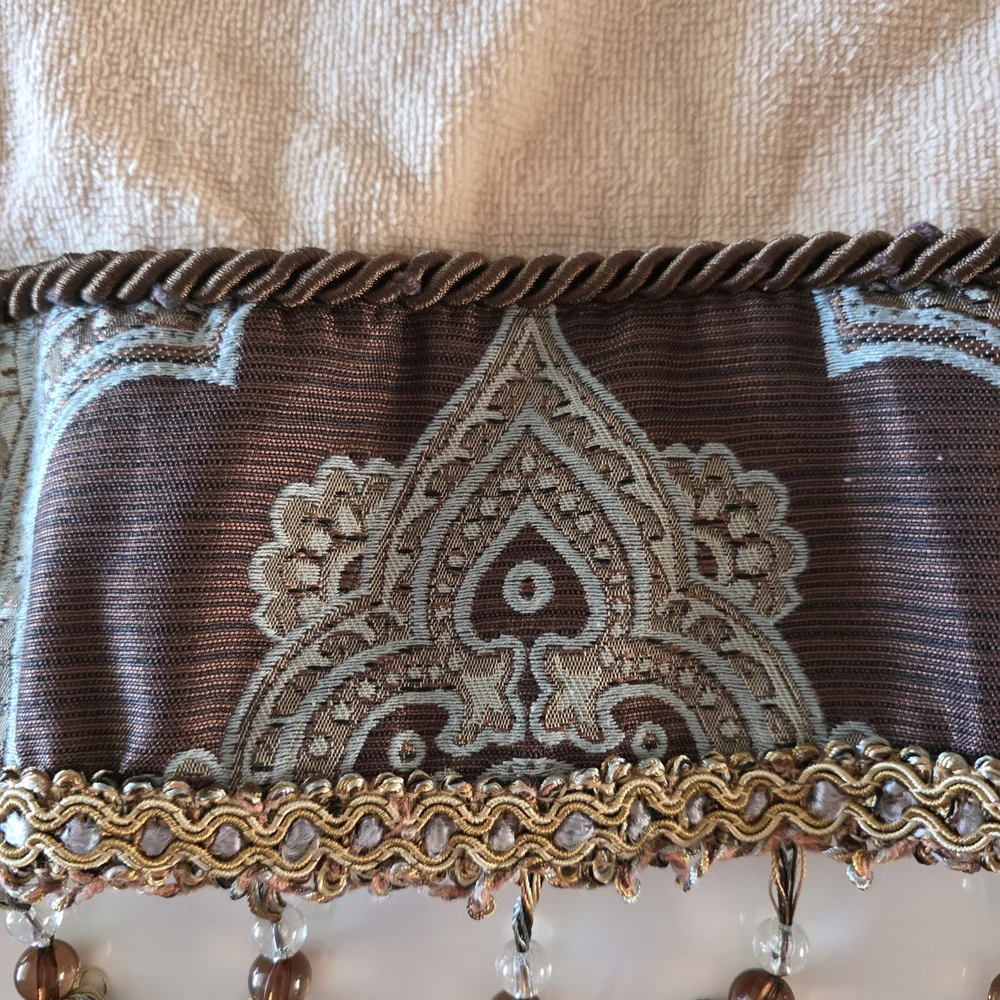 Vintage 2000s Tuscan Dream House Towel Cream and Brown Hand Towel Beaded Tassels