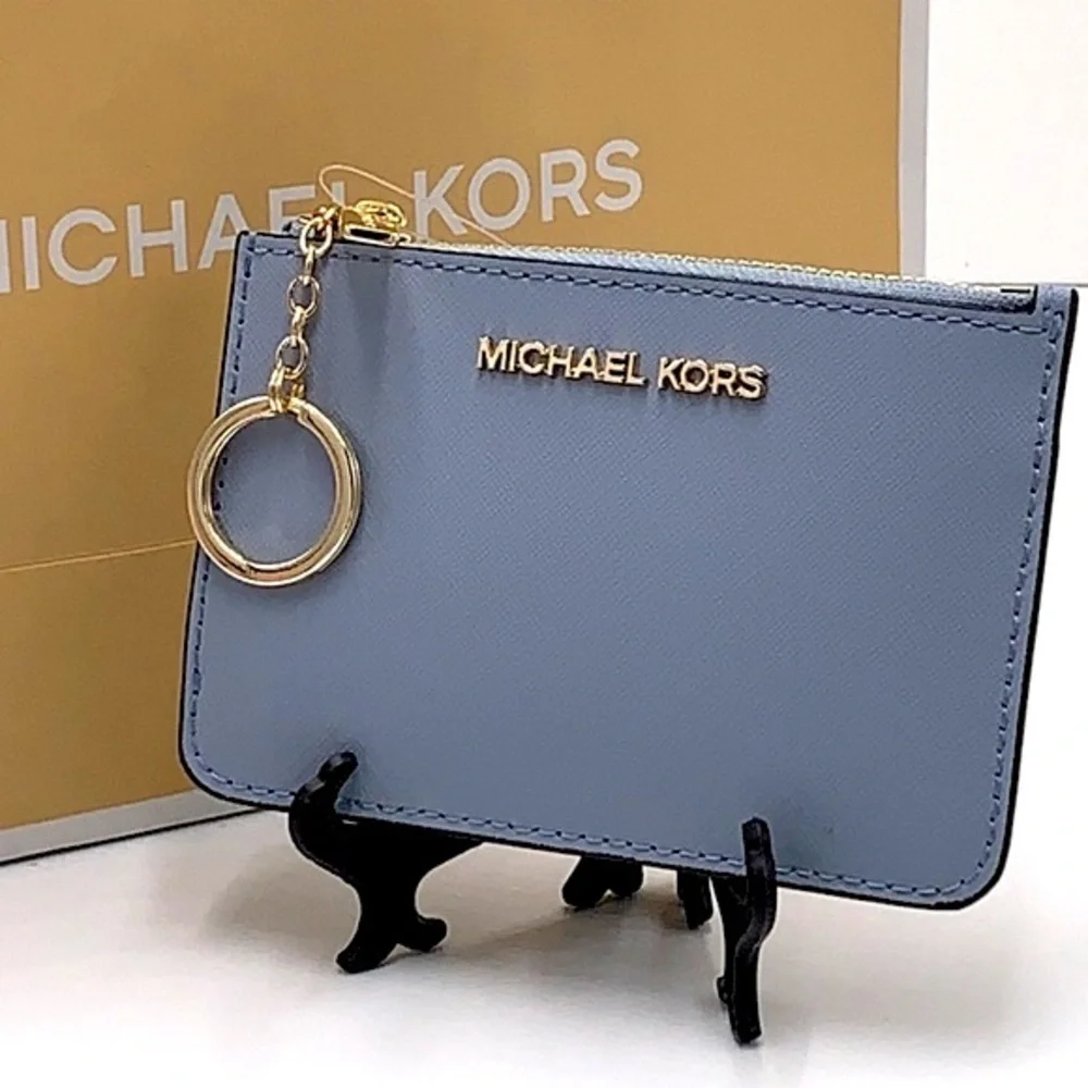 MICHAEL KORS SMALL TOP ZIP COINPOUCH WITH ID CARD PALE BLUE  COLOR