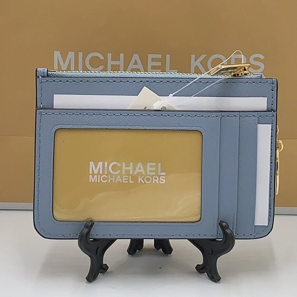 MICHAEL KORS SMALL TOP ZIP COINPOUCH WITH ID CARD PALE BLUE  COLOR