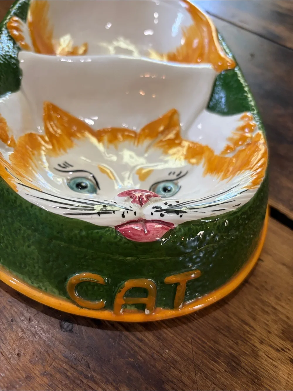 Whimsical Mid Century Modern Italian Ceramic Cat Food and Water Bowl