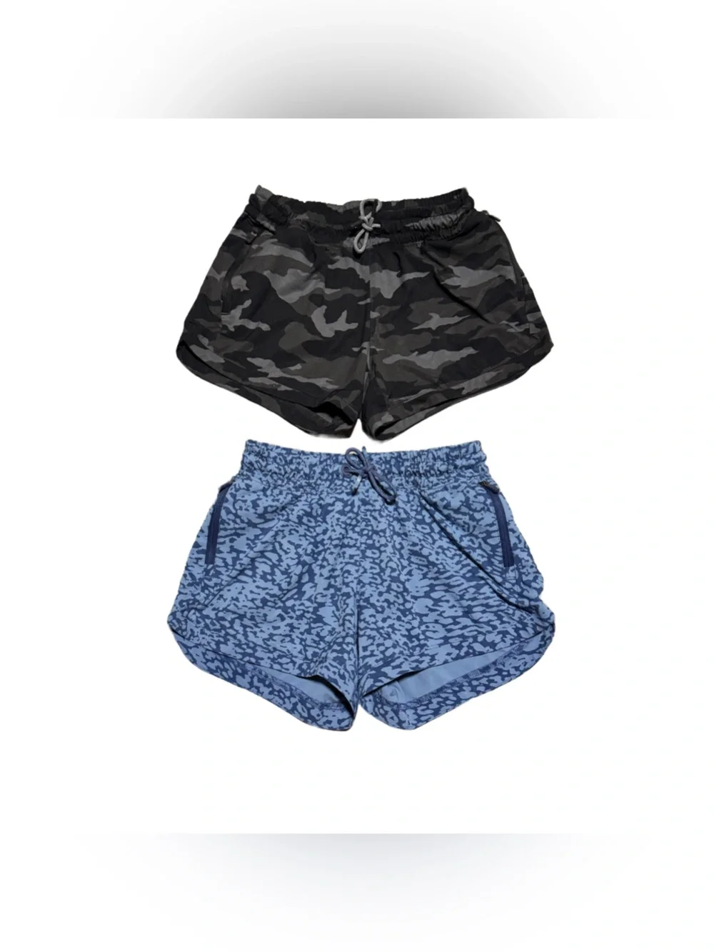 Athleta Girl Shorts Size Large Bundle of 2 Blue Leopard Black Camo Athletic Run