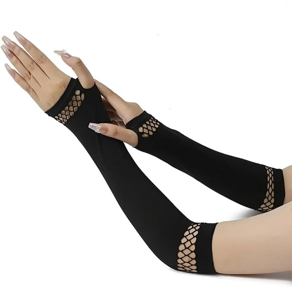 Women's Fishing Halloween Black 8 Net Gloves Fingerless Gothic Accessories