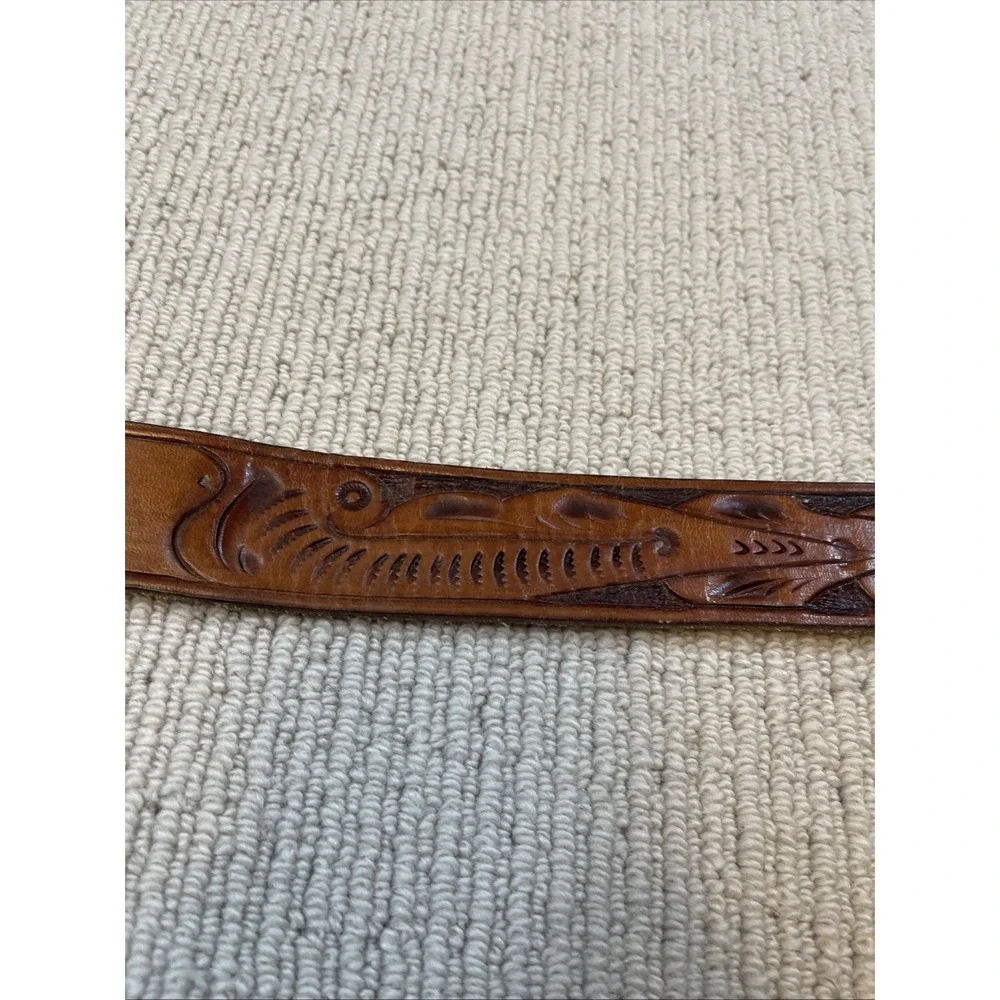 Vintage Kids Medium 32 Hand Tooled Leather Belt Brown Western Cowboy