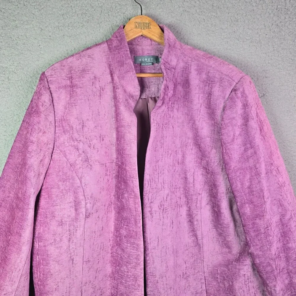 Koret Woman Jacket Purple 26W Textured Tapestry Open Front Career