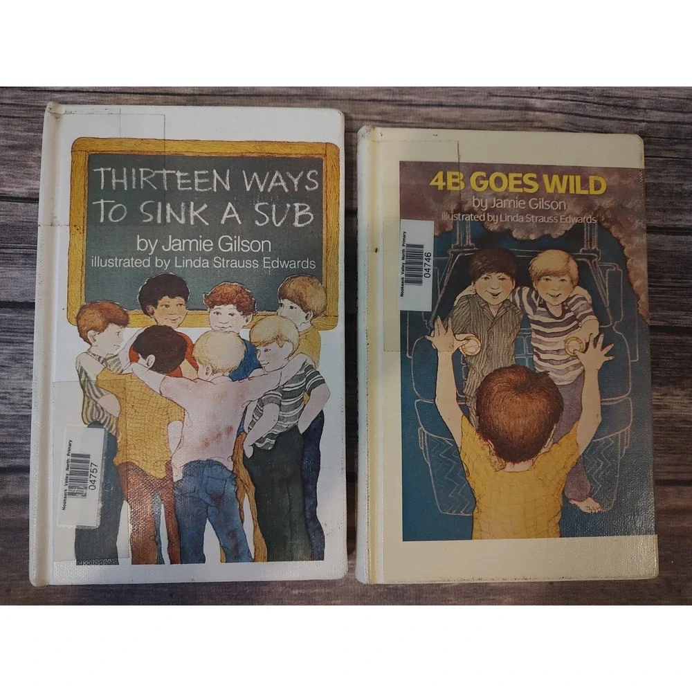 Thirteen Ways to Sink a Sub + 4B Goes Wild by Jamie Gilson Vtg hardcover books