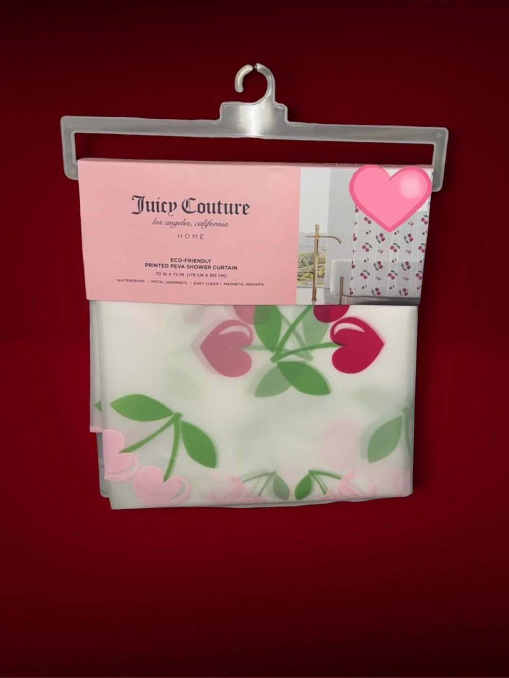Juicy Couture Pink and Green Heart Floral Shower Curtain Liner
