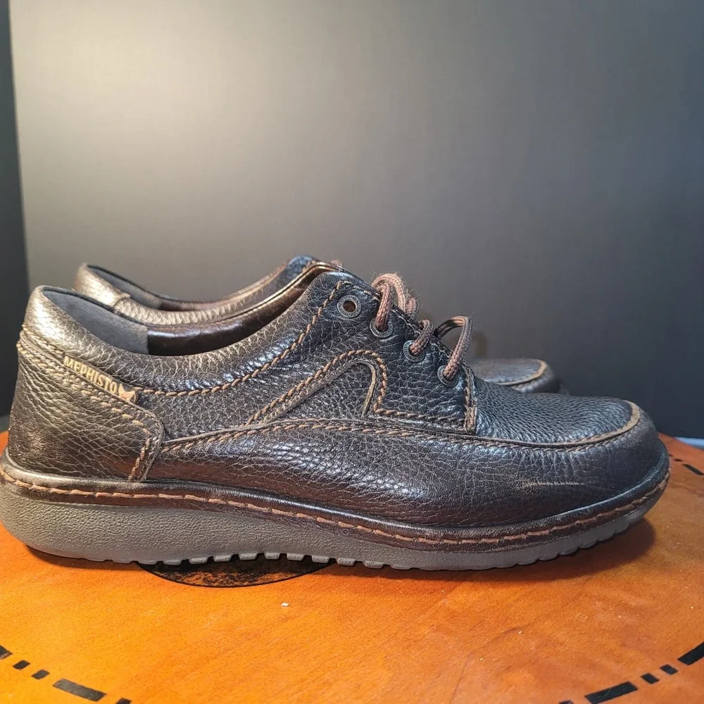 Mephisto Mens Brown Pebbled Leather Lace Up Walking Shoes 8.5 EUR 9381250051