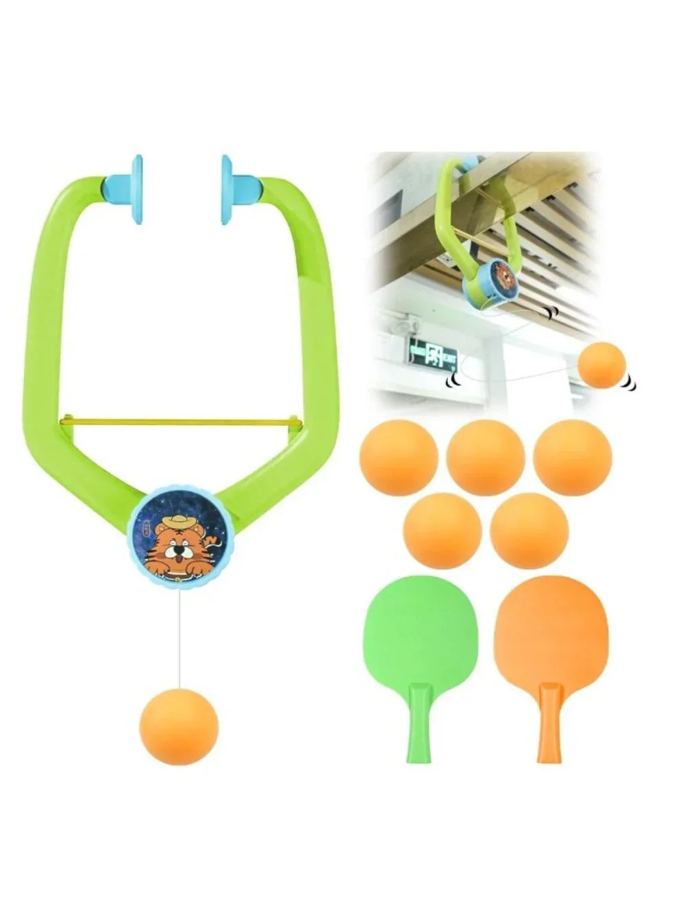 Children's Hanging Table Tennis Trainer With Adjustable Rope, 2 Paddles, 6 Balls