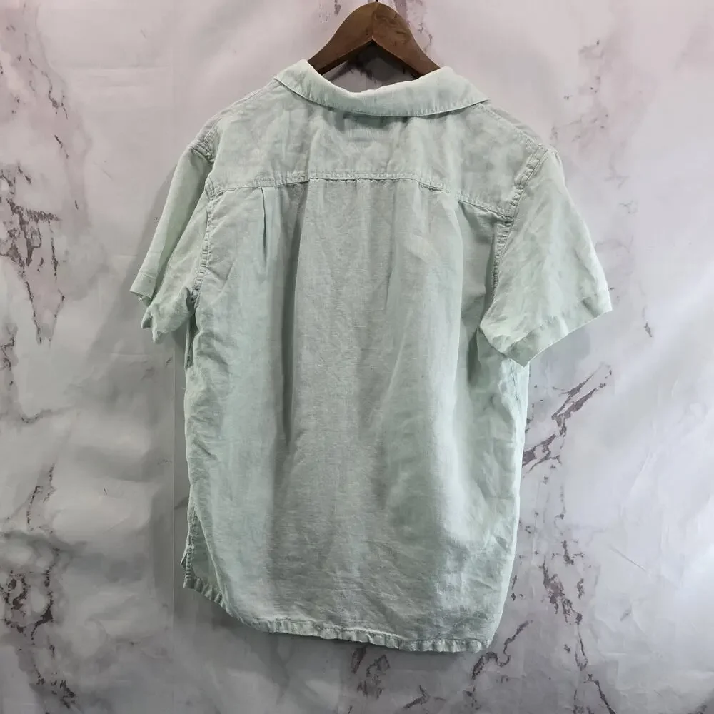Chubbies Shirt Mens Small Blue Linen Short Sleeve Dad Fit Button Loop Collar
