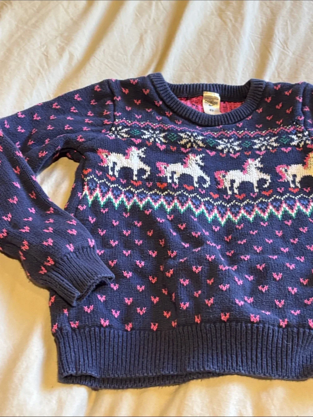 OshKosh B'gosh Navy Unicorn Fair Isle Crewneck Sweater