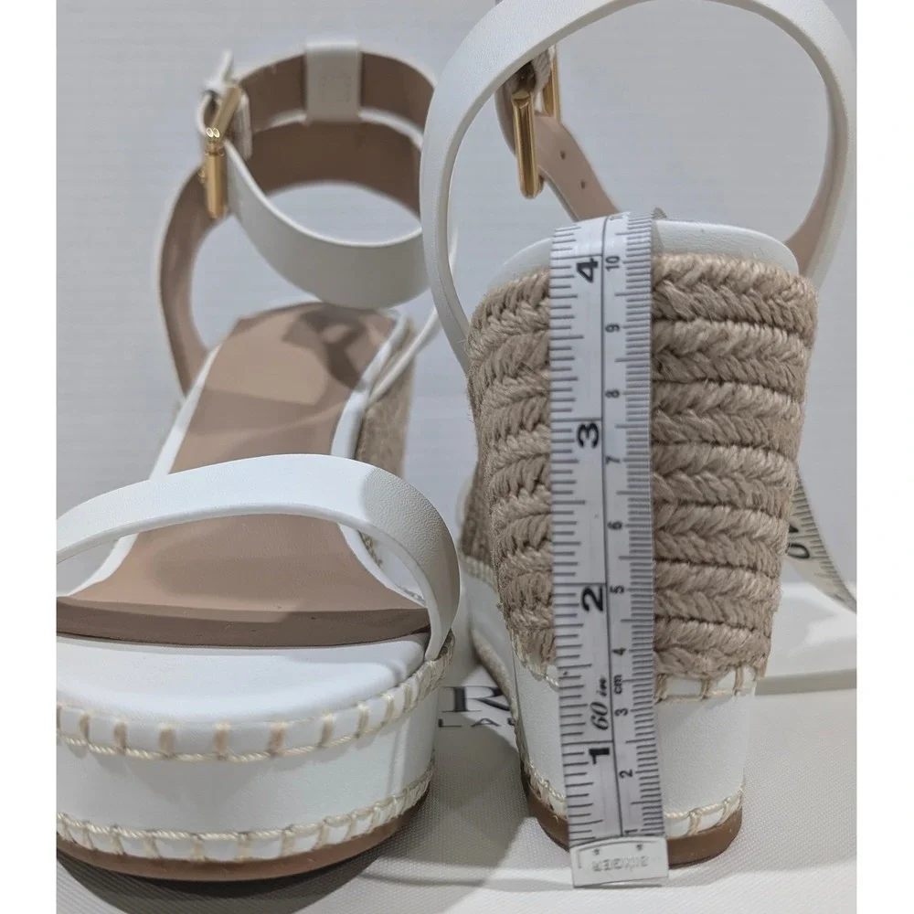 Lauren Ralph Lauren Hilarie White Leather Espadrille Wedge Sandals 9B MSRP $155