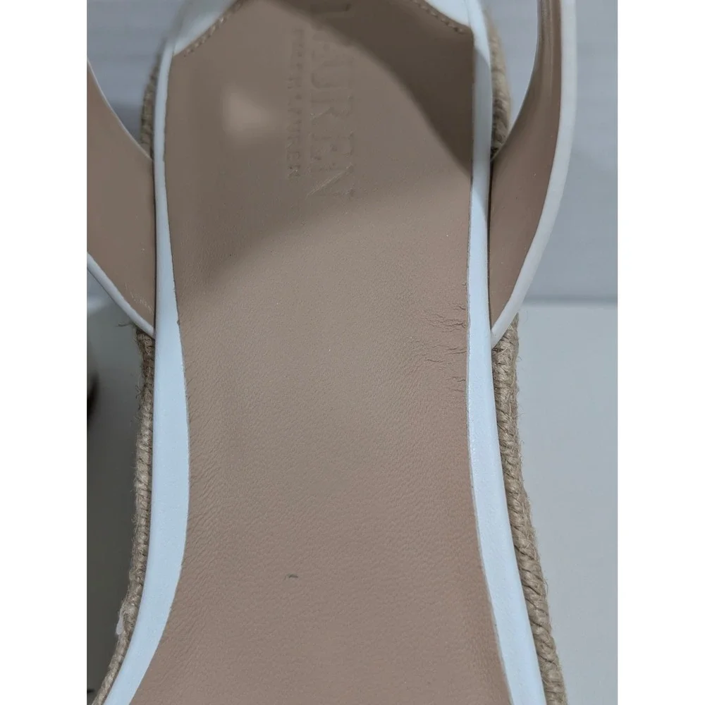 Lauren Ralph Lauren Hilarie White Leather Espadrille Wedge Sandals 9B MSRP $155