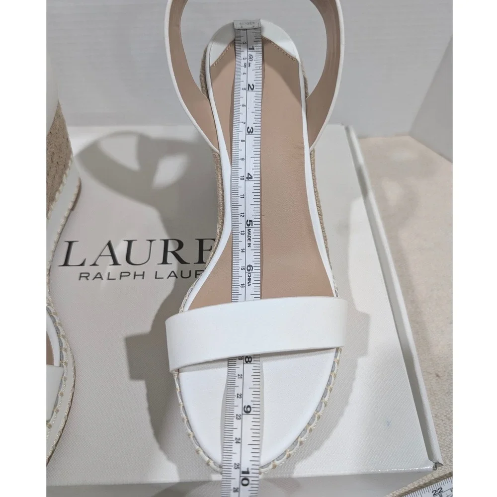 Lauren Ralph Lauren Hilarie White Leather Espadrille Wedge Sandals 9B MSRP $155