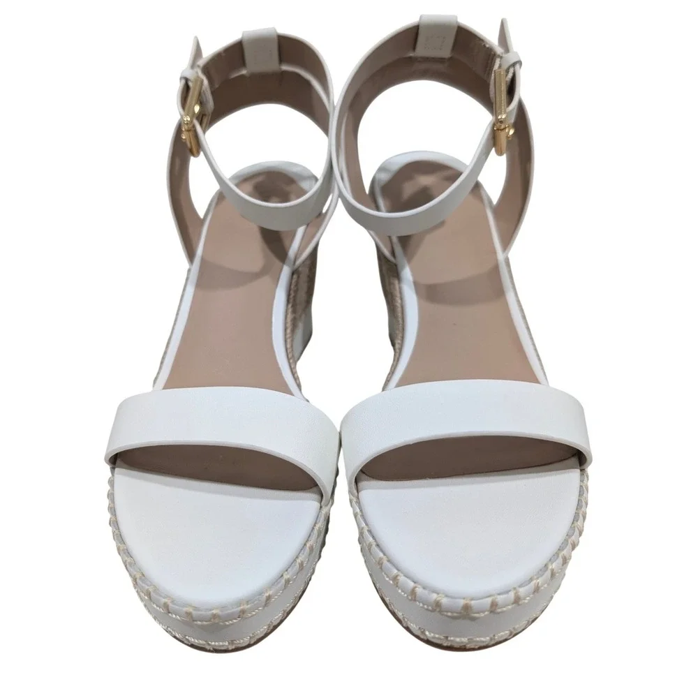 Lauren Ralph Lauren Hilarie White Leather Espadrille Wedge Sandals 9B MSRP $155