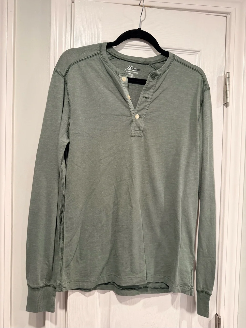 NWOT J. Crew Size S Green Garment Dyed Cotton Long Sleeve Henley Shirt