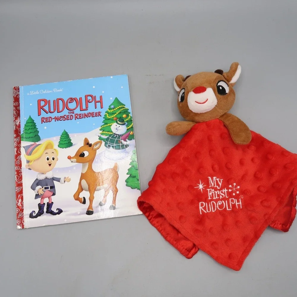 Rudolph The Red Nosed Reindeer Lovey Security Blanket Babys First w Book
