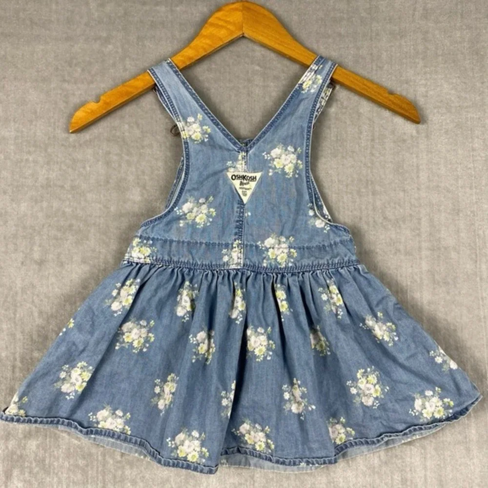 Oshkosh Girls Overall Dress Size 3T Floral‎ Cotton Denim Chambray Floral Prairie