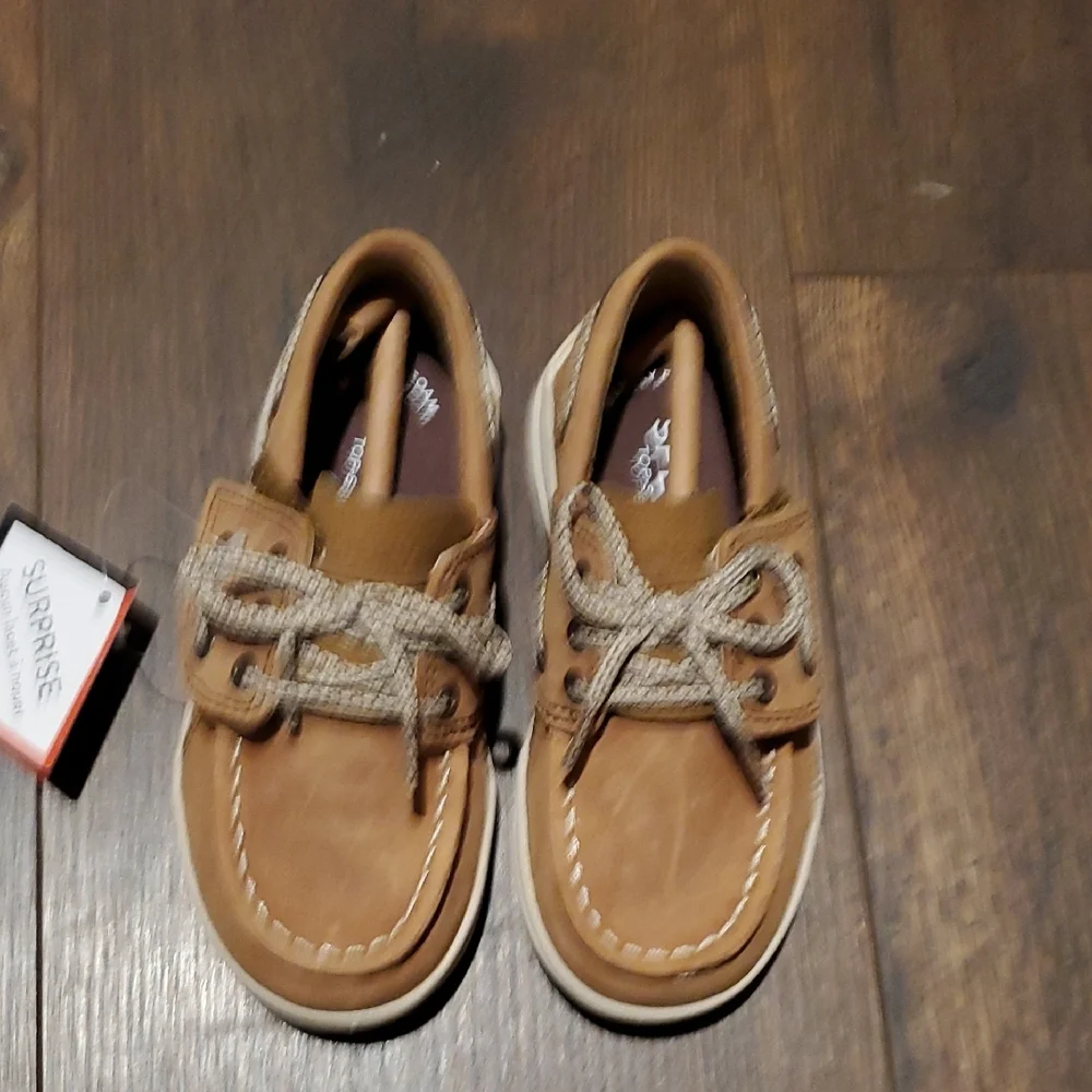 New Sperry Kids Brown Moccasins with White Soles Sz 8M